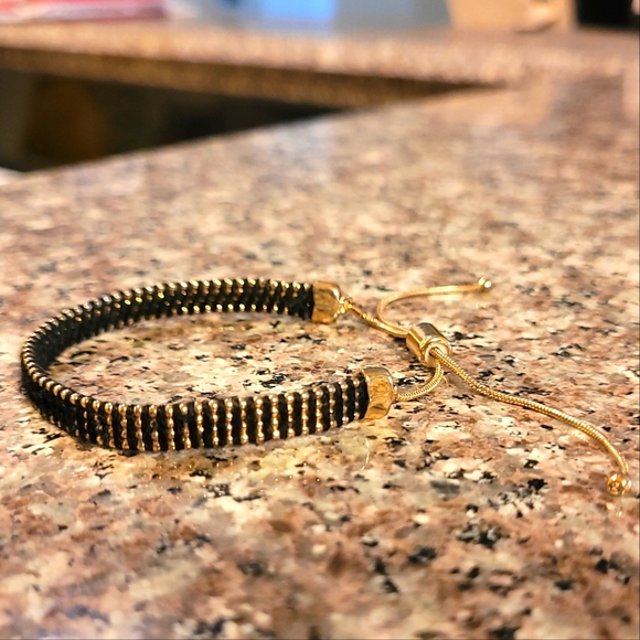 Express Jewelry - Express Black & Gold Pull-Cord Bracelet
